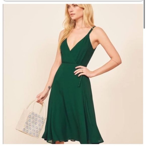reformation green wrap dress